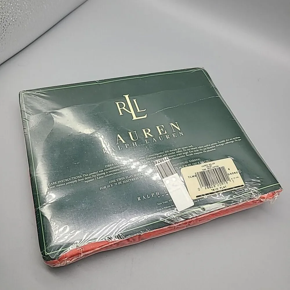 LAUREN Ralph Lauren  Twin Flat Sheet 250 100% Cotton  Melon New